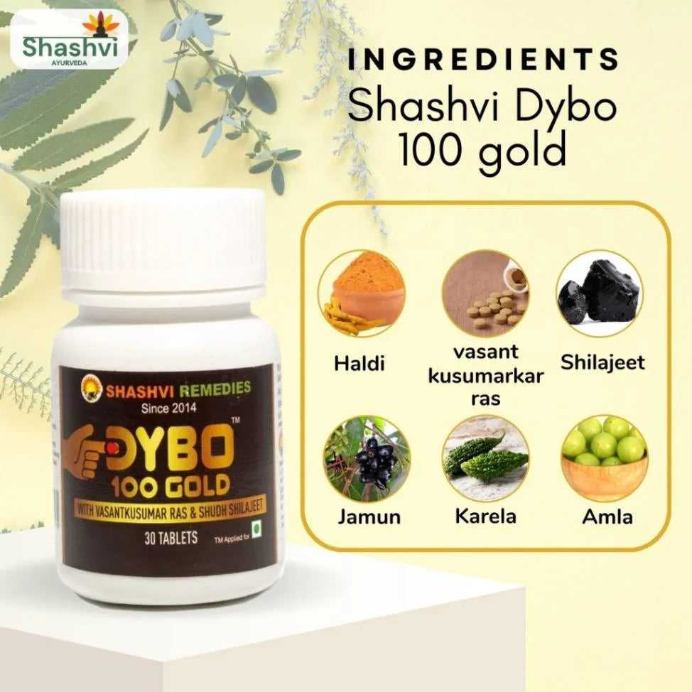 "Natural Blood Sugar Support with Shilajit, Neem & Vijaysar – Shashvi Dybo 100 Gold"