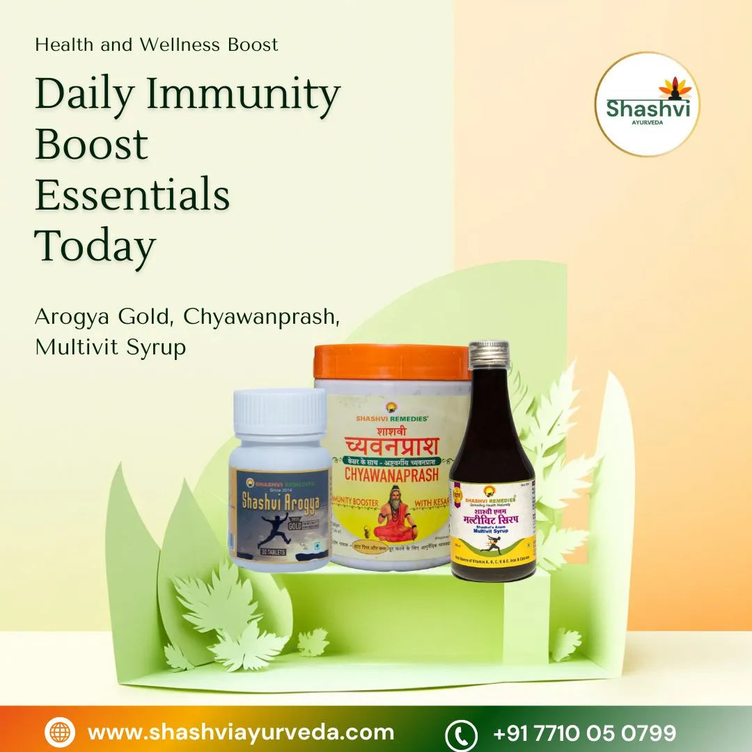 Shashvi Natural Wellness Daily Immunity Kit with Arogya Gold Tablets, Chyawanprash, and Multivit Syrup – Ayurvedic Herbal Combo