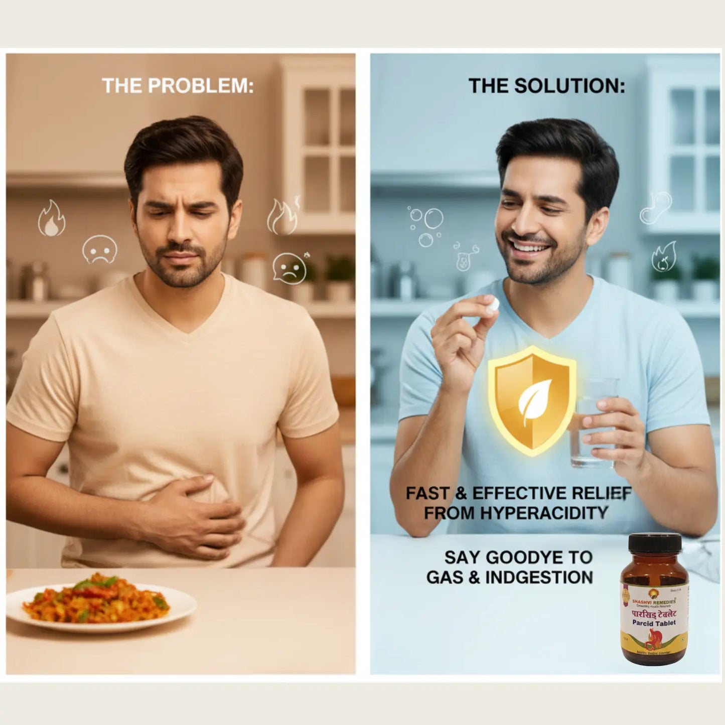 Ayurvedic Parcid Tablets by Shashvi Ayurveda providing natural relief from acidity and gas after meals.