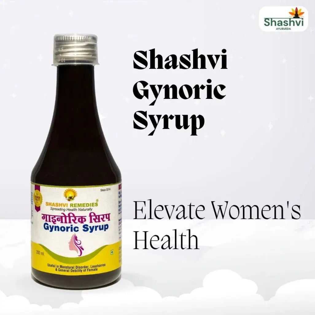 Shahsvi Gynoric Syrup – Herbal remedy for irregular periods & hormonal balance."