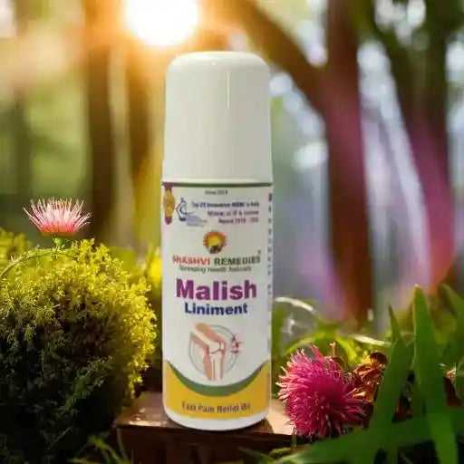 "Shashvi Malish Liniment bottle with herbal Ayurvedic label."