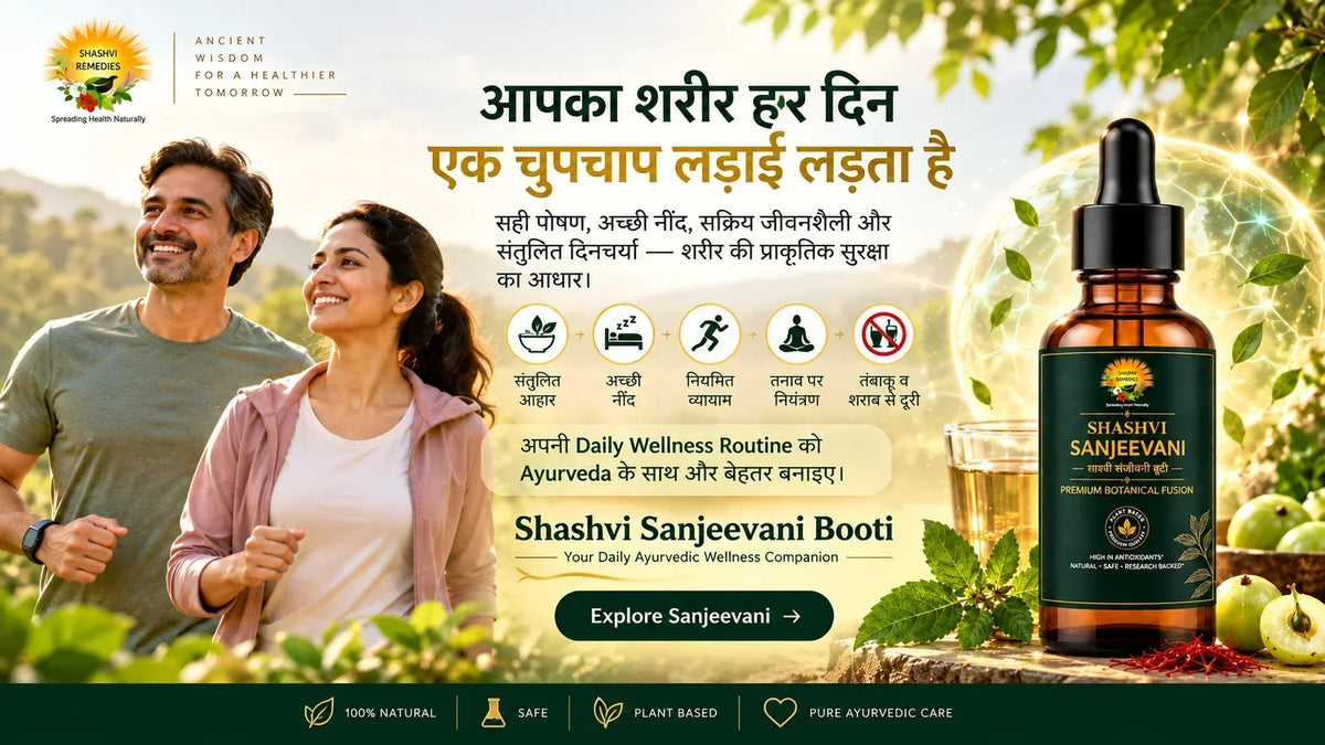 Shashvi Sanjeevani Booti with healthy lifestyle habits supporting natural immunity and daily Ayurvedic wellness