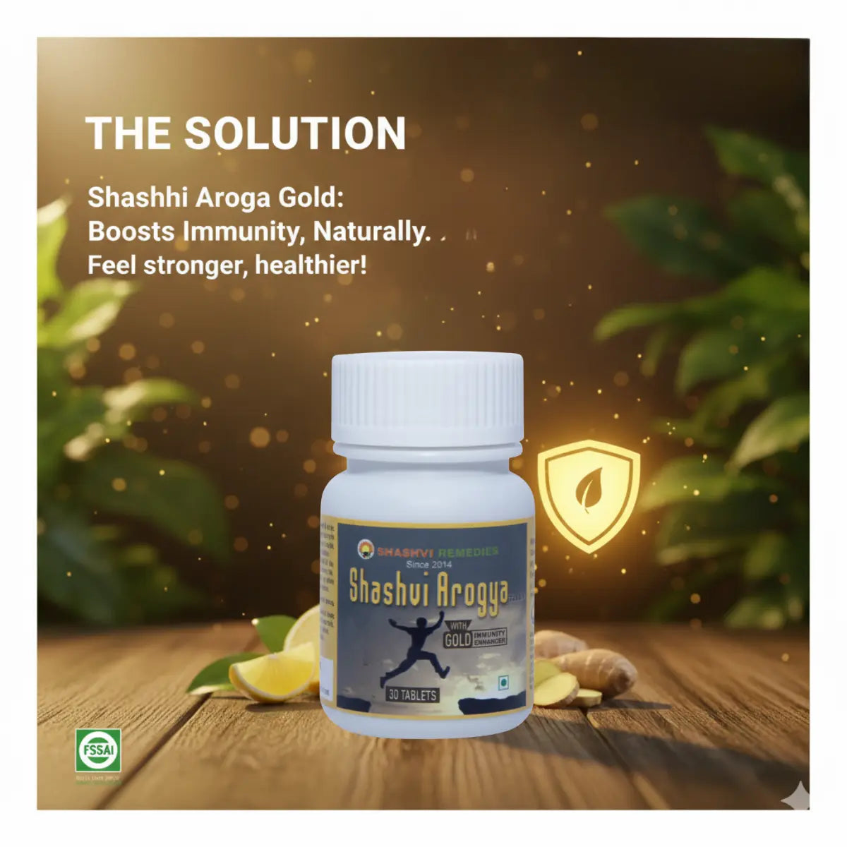 Shashvi Arogya Gold tablets – Ayurvedic immunity booster with gold bhasma for natural strength, stamina, and holistic wellness.