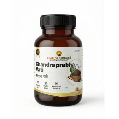 Bottle of Shashvi Remedies Chandraprabha Vati on a white background