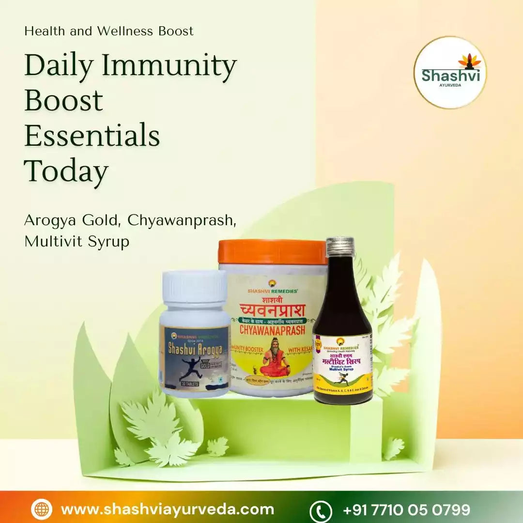 Shashvi Natural Wellness Daily Immunity Kit with Arogya Gold Tablets, Chyawanprash, and Multivit Syrup – Ayurvedic Herbal Combo
