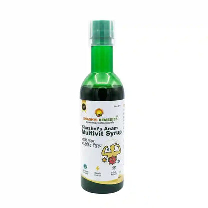 Bottle of Shashvi's Anam Multivit Syrup on a white background