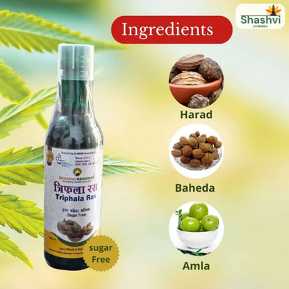 "Shashvi Triphala Ras - Ayurvedic Juice for Detox, Digestion, and Immunity Boost."