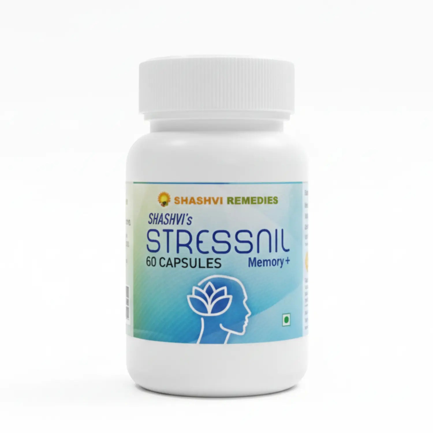 Shashvi Stressnil Capsules bottle—Ayurvedic supplement for stress management, mental calm, memory support, 60 capsules