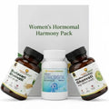 Three bottles labeled 'Shatavari Ghanvati', 'Stressnil', and 'Madhurvirechana Ghanvati' with a box labeled 'Women's Hormonal Harmony Pack' on a white background.